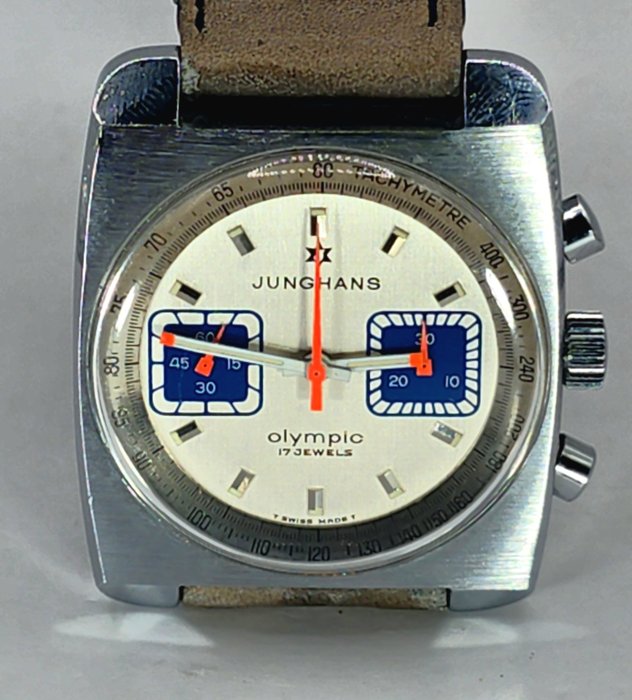 Junghans - Stahl/Chrom Armbanduhr - OLYMPIC - Junghanskaliber 688 - Spezialziffernblatt - Herren - Deutschland um 1972