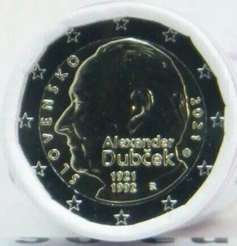 Slovacchia. 2 Euro 2021  "Alexander Dubček" (25 monete in rotolino)  (Senza Prezzo di Riserva)
