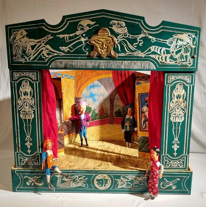 Marionnette (5) - Teatro dei Burattini - anni 40 - Bois, Textile - 1930-1940