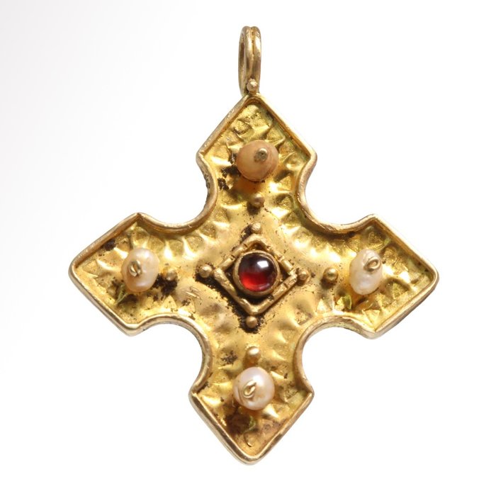 Byzantinisch Gold, Granat und Perlmutt Kreuz mit Granat und Perlmutt