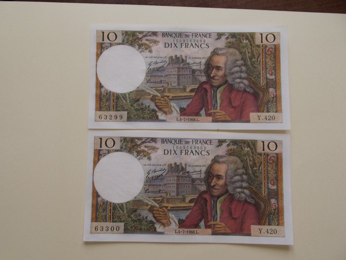 Francia. - 2 x 10 and 2 x 500 francs - various dates - Pick 147c (2) and 160a (2)  (Sin Precio de Reserva)