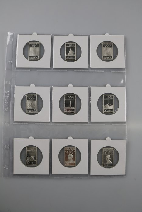 Wereld  - Official Silver Stamps (9x) / Silver / Deutsche Bundespost / Silver Stamps / Olympic Games 1972