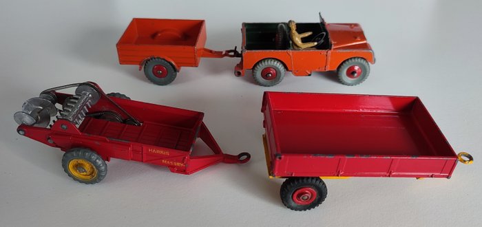 Dinky Toys 1:43 - Machine agricole miniature - Land Rover mit Trailer, Weeks Tipping Trailer, Manure Spreader - réf. 340+341, 319, 321