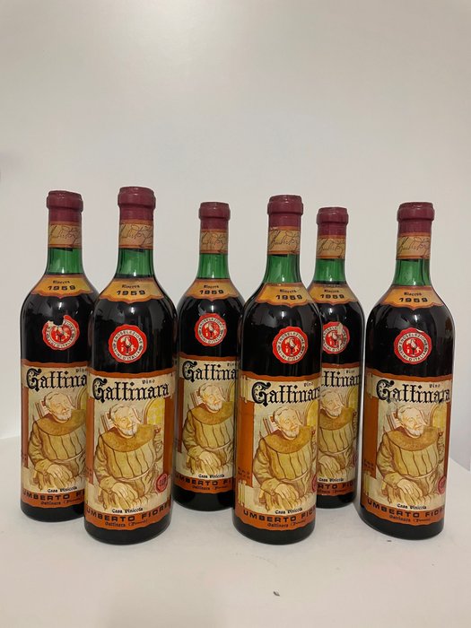 1959 Gattinara, Umberto Fiore - 皮埃蒙特 Riserva - 6 瓶子 （0.72L）
