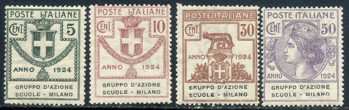 Włochy 1924 - Parastatals, Szkolna Grupa Działania – Mediolan, kompletny zestaw 4 wartości - Sassone 39/41