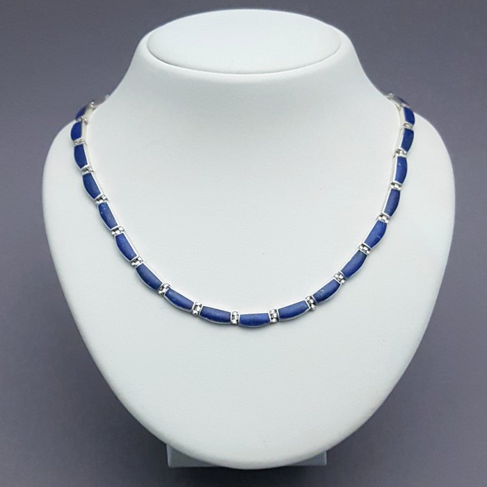 Ohne Mindestpreis - Vintage Lapis Lazuli - Halskette Silber 
