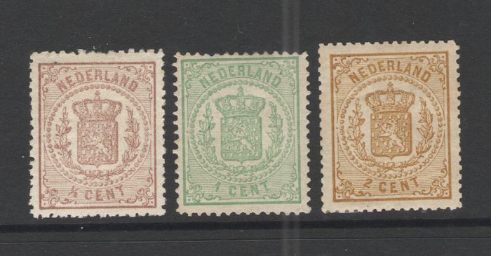荷蘭 1869 - 帶有證書的徽章印章 - NVPH 13-15-17