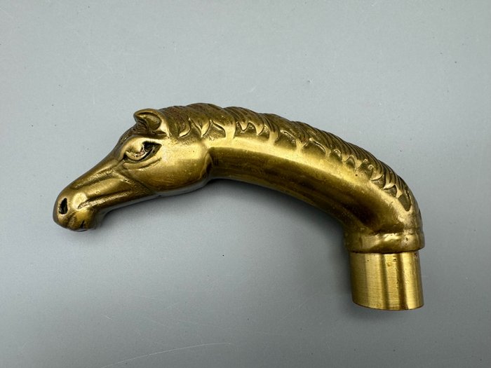 authentieke zware paarden hoofd wandelstok handvat 手杖 - 黄铜