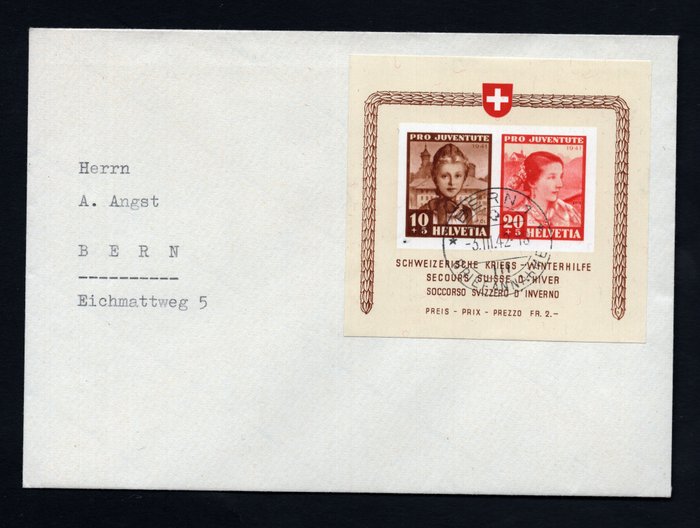 Suíça 1941 - Pro Juventute - Frete Grátis para todo o mundo - Zumstein 98I/99I in blok / Michel Blok 6