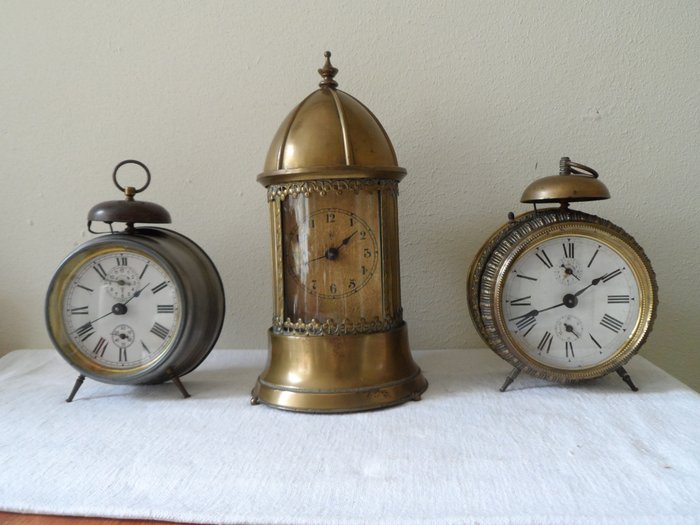 Alarm clocks  (3) - Copper, glass, glass, iron - 1910-1920