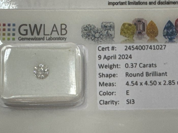 1 pcs 钻石 - 0.37 ct - 圆形 - E - SI2 微内三含级, No reserve price