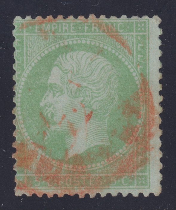Frankreich 1871 - Nr. 35, 5c blassgrün auf blau, roter Stempel, signiert Calves. Schön - Yvert