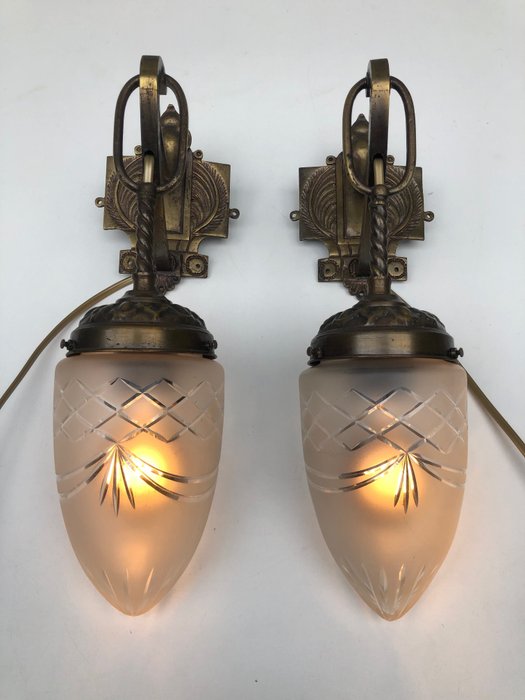 Wall lamp (2) - Brass, Glass