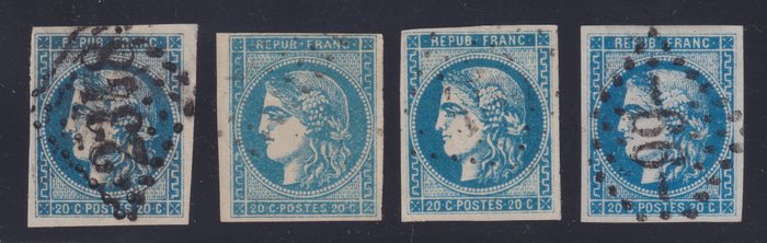 Francia 1870 - Burdeos, nº 45B, 45C, 46A y 46B cancelados. Bien marginado. muy buena calidad - Yvert
