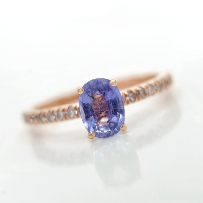 14 克拉 玫瑰金 - 戒指 - 1.00 ct 藍寶石 - 鑽石