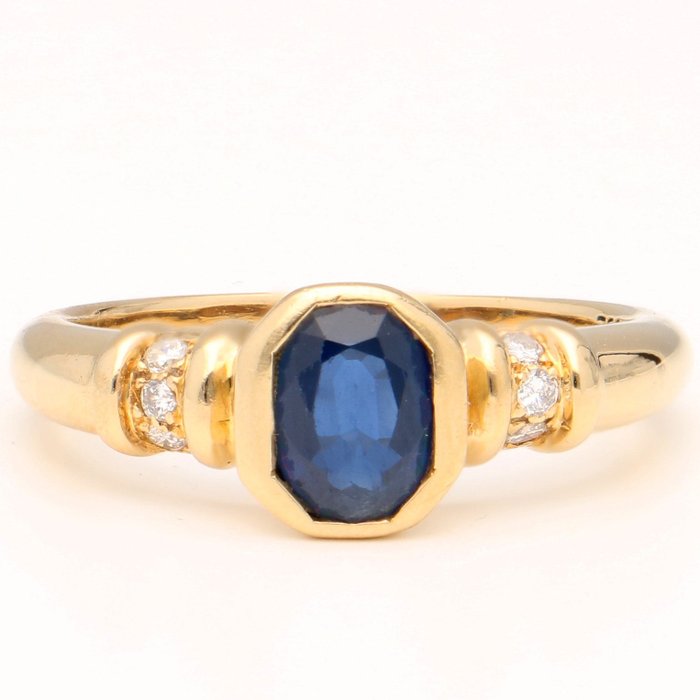 Ring - 18 kt. Yellow gold Diamond - Sapphire 