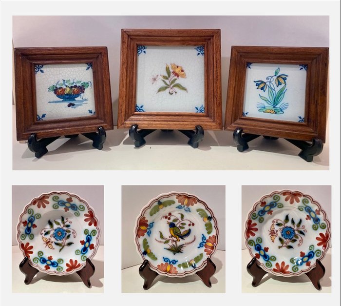 Cserép (6) - Fali tányérok és csempe - Gyümölcskosár | Virágok | Madár - Tichelaar - 1960-1970 