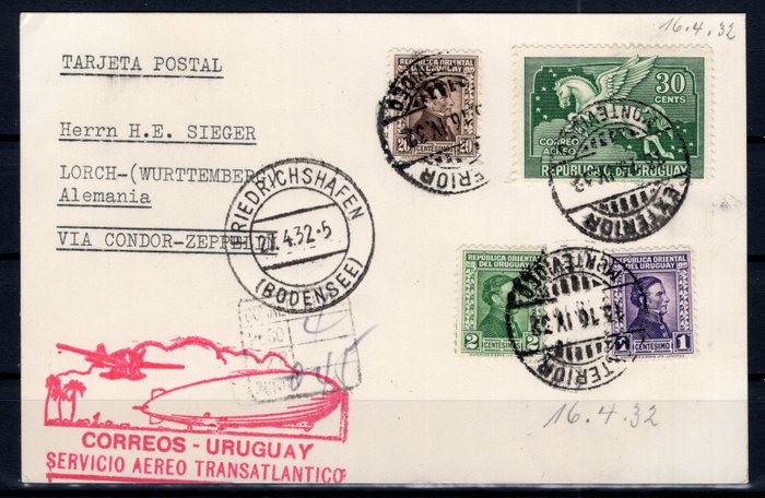 Uruguay 1932 - Viaje Zeppelin a Sudamérica vuelo de regreso desde Uruguay - Sieger 156