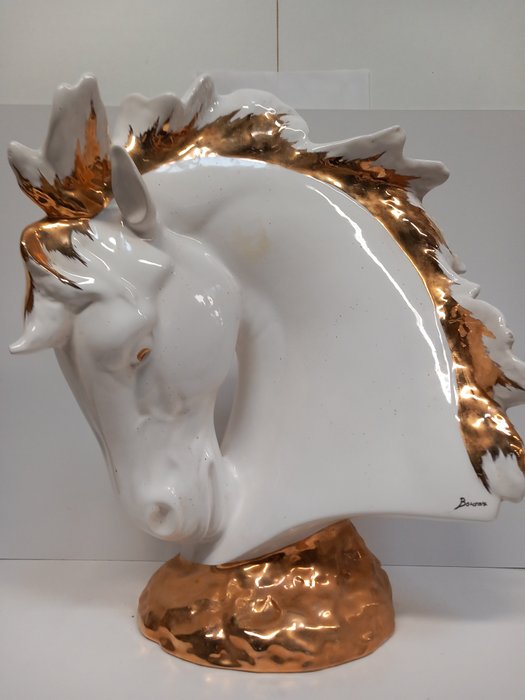 Skulptur, Tête de Cheval Sofia - 49 cm - Porslin