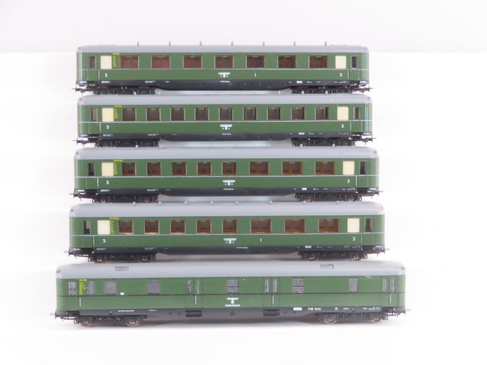 Liliput H0 - 831 - Conjunto de carruagens de passageiros de modelismo ferroviário (1) - Conjunto de vagões de 5 peças com vagões de trem expresso de 4 eixos de 2ª, 3ª e 2ª/3ª classe, - DR (DRB)