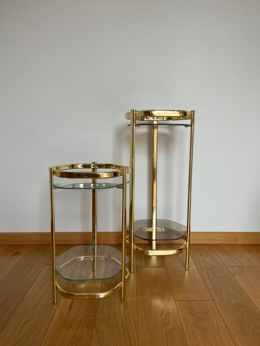 Side table - 玻璃, 金屬, 復古兩花架