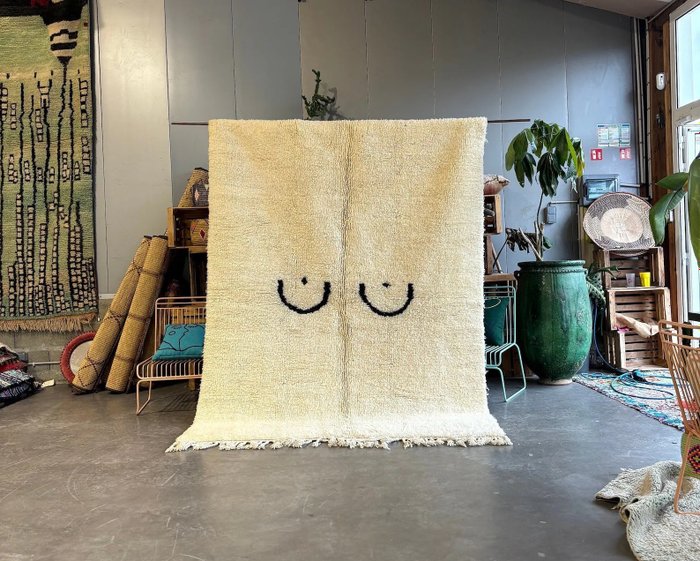 摩洛哥白色现代地毯 - 手工编织柏柏尔地区地毯 - 凯利姆平织地毯 - 280 cm - 190 cm
