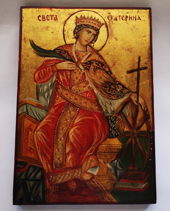 Ikoni - Pyhä Katariina, venäläinen käsinmaalattu ikoni - Puu