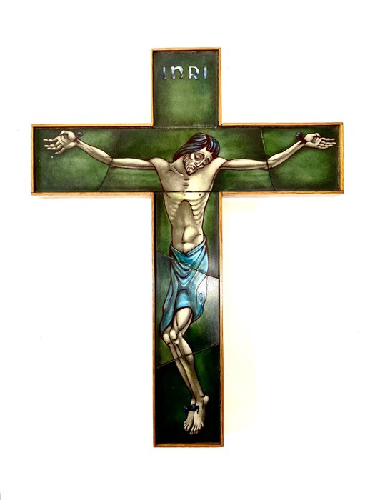 艺术装饰 (十字架状)耶稣受难像 - 乳白玻璃 - 1950-1960 