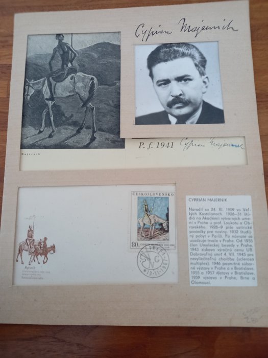 Cyprián Majernik - A photo, an envelope with an image and stamp of Cyprian Majernik and a signature - 1941
