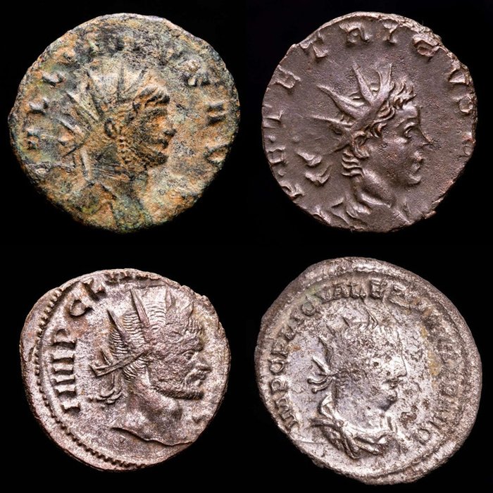 罗马帝国. Gallienus, Tetricus I, Claudius II & Valerian I. Lot comprising four (4) antoninianus From Rome, Colonia Agrippinensis, Samosata & Mediolanum mint.  (没有保留价)