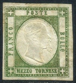 Neapolitanische Provinzen 1861 - Olivgrüner Halbtornese mit 2 Zertifikaten. Seltene Farbe - Sassone N. 17b