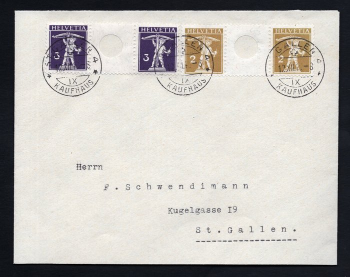 瑞士 1940 - 信封上的 Tête bêche - 全球免運費 - Zumstein S2 + S6