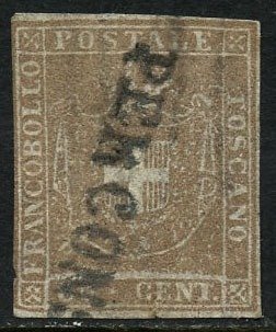 State Italiene Antice - Toscana 1860 - Guvernul provizoriu 80 de cenți Bistro Carcino cu anulare „pentru livrare”. - Sassone N. 22a