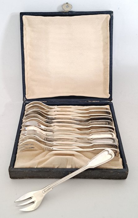 WMF - Oyster fork (12) - silver-plated oyster forks, heart fillet model - Silver-plated