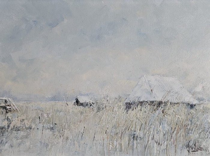 Jan Krikke (1940) - Winter aan de rand van de Beulakerwijde in de Kop van Overijssel