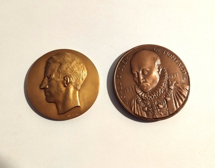 Franța. 2 Bronze Medals 1968 "Michel de Montaigne" Monnaie de Paris  (Fără preț de rezervă)