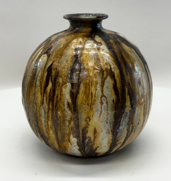 Roger Guérin - Grès de Bouffioulx - Art Deco - Vase  - Salz- und Feuertechnik aus geflammtem Steinzeug