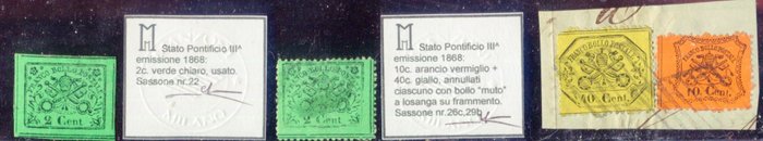 Starożytne państwa włoskie - Państwo papieskie 1867/1868 - Mały zestaw trzeciego numeru. - Sassone 13, 22, 26c+29b