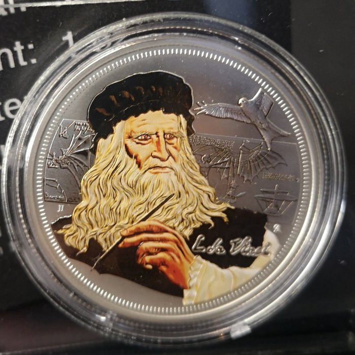 紐埃. 2 Dollars 2021 Icons Of Inspiration - Leonardo Da Vinci, 1 Oz (.999)  (沒有保留價)