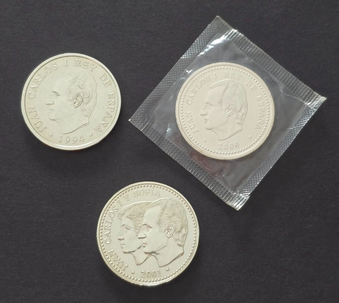 Spanien. 2000 Pesetas 1994/2001 (3 moedas)  (Utan reservationspris)