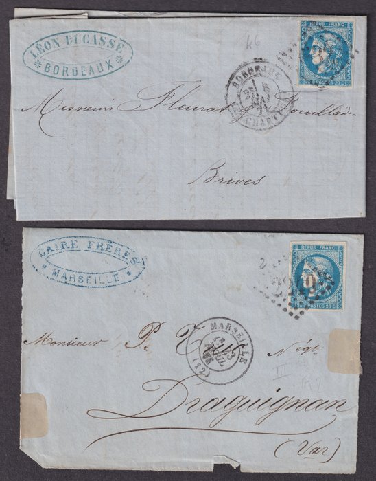 Frankrig 1871 - nr. 46B kun på bogstav og forside af brev. Fejlfri stempler. Smuk. - Yvert