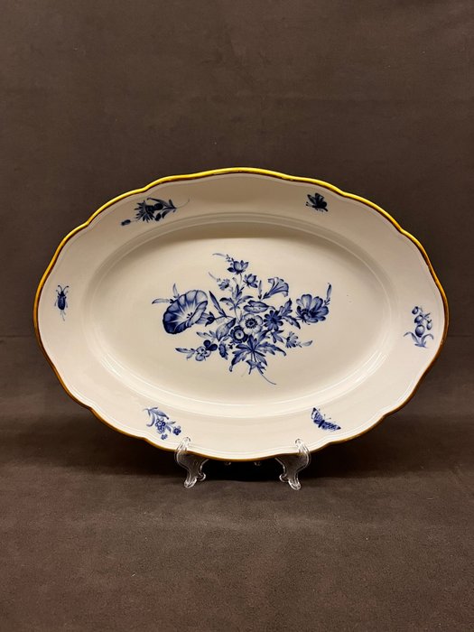 Meissen - Prima scelta- - Platte - Blue Blume med Insekten Goldrand - Porcelæn