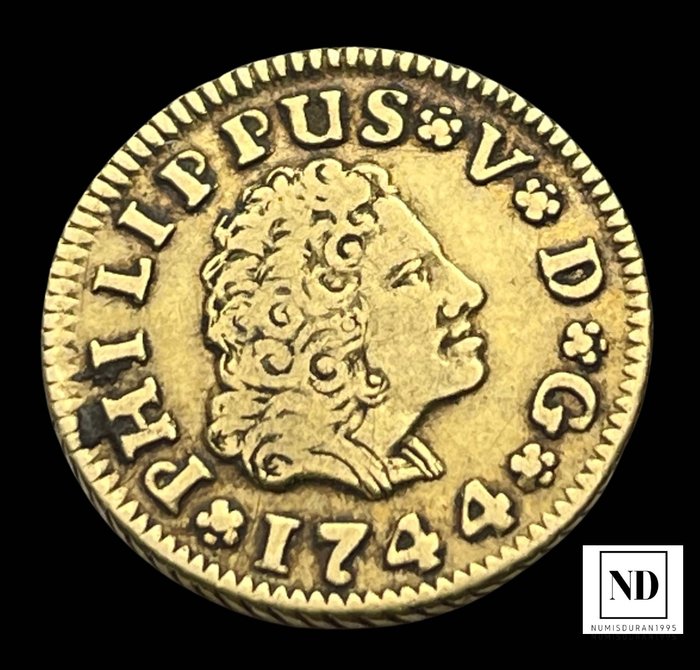 西班牙. Felipe V (1700-1746). 1/2 Escudo 1744 - Sevilla PJ