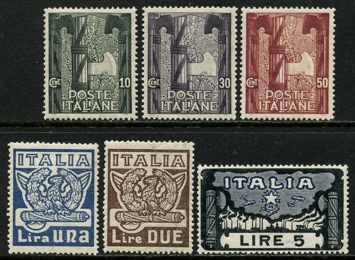 Ιταλία 1923 - Πορεία στη Ρώμη. Σειρά 6 άριστα κεντραρισμένων τιμών - Sassone 141/146