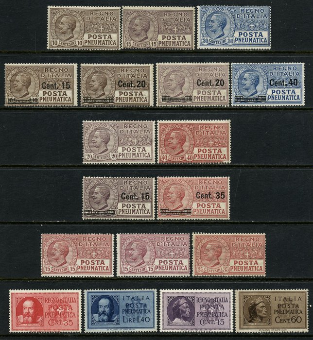 Königreich Italien 1913/1945 - Posta Pneumatika, komplette Sammlung von 18 Werten