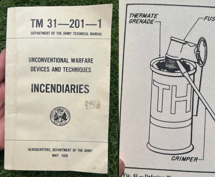 Verenigde Staten van Amerika - US Army Vietnam War Manual ''Unconventional Warfare Devices - & Techniques'' -  Boobytraps - Grenades - Molotov Cocktails - Thermite grenades - Special Forces - 1966