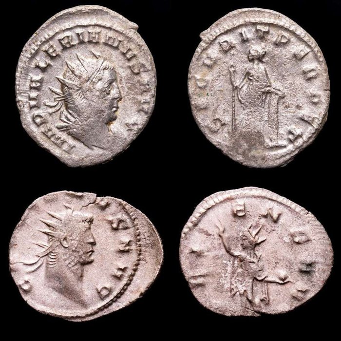 Empire romain. Gallienus & Valerian I. Lot comprising two (2) antoninianus From Mediolanum mint. ORIENS AVG / SECVRIT PERPET  (Sans Prix de Réserve)