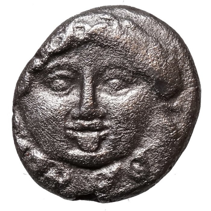 Tracja, Apollonia Pontika. Tetrobol (425-375 BCE) Gorgoneion, Anker, Krebs