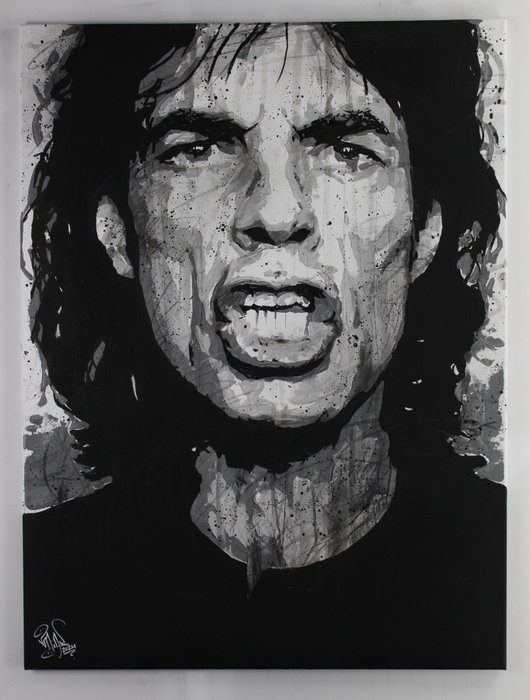 The Rolling Stones - Mick Jagger - Handpainted and signed painting - By PopArt artist Vincent Mink. - Portrait of Mick Jagger