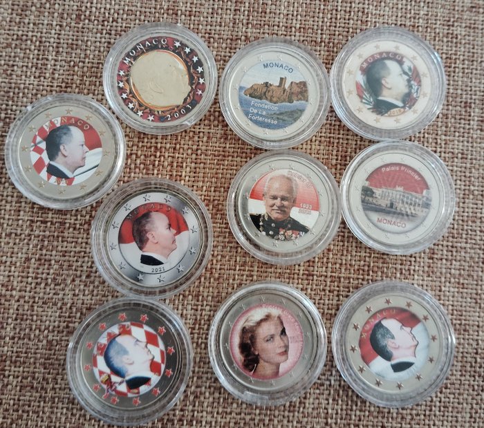 Monaco. 2 Euro 2003/2023 (10 monete) with sticker  (Ei pohjahintaa)